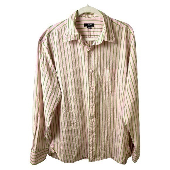 J Crew Shirt Mens Large Button Down Striped Pink Green 16-16.5 Office Corpcore - Picture 1 of 6